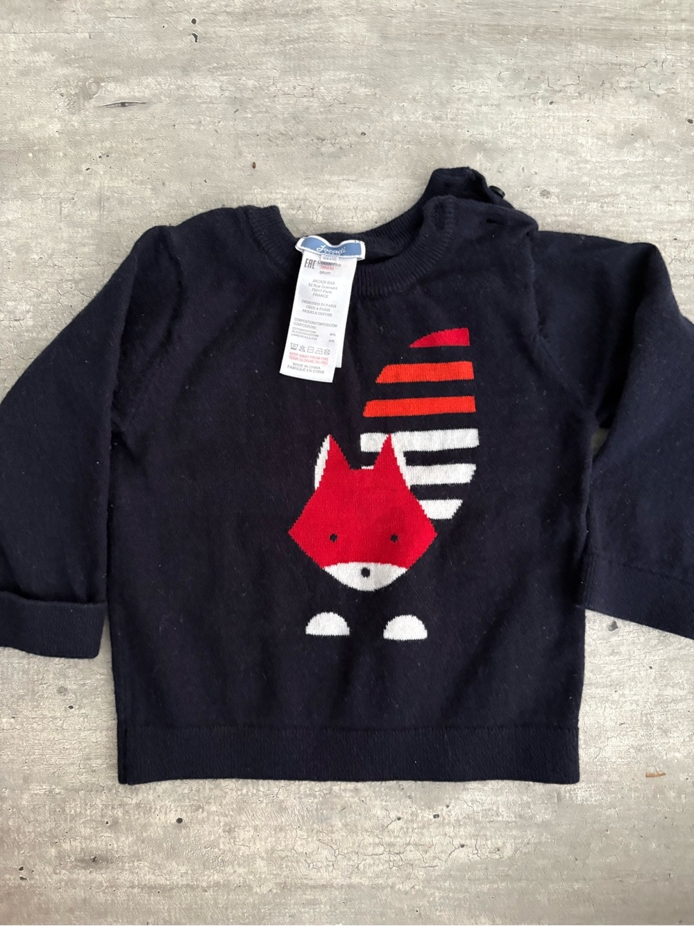 Jacadi Paris Fox Knit Sweater Navy Red 36M / 3Y French Designer